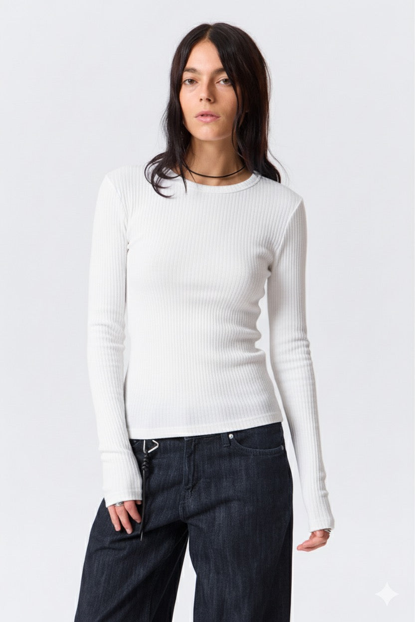 SLIM RIBBED COTTON T-SHIRT WOMEN